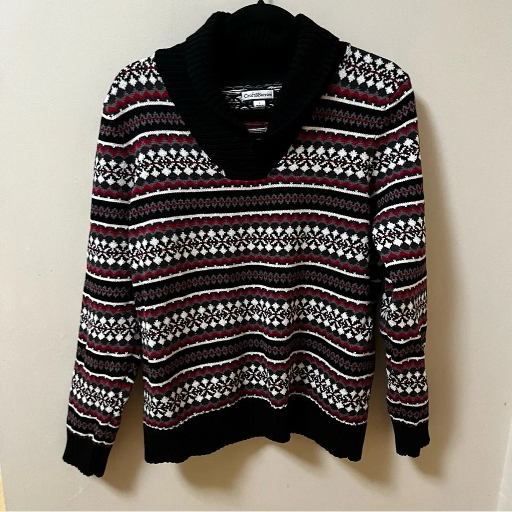 Croft & Barrow Shall Collar Winter Holiday Sweater- Size Large